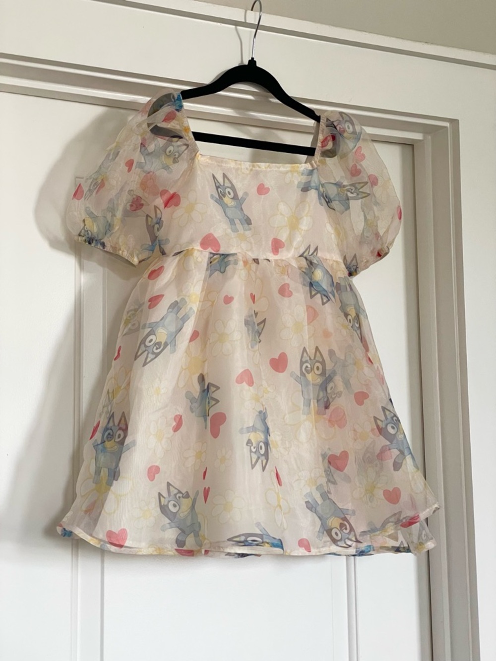 NWT Bluey Girls A-Line Puff Sleeve Dress Organza Hearts Flowers Size M (8)
